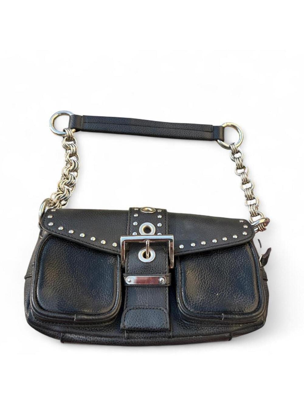 Small east west vintage y2k faux black leather studded cargo bag